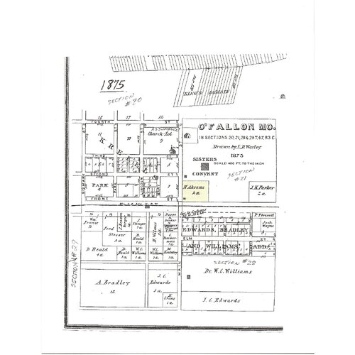 1875 Map of O'Fallon Showing the Sisters' Convent (Duplicate Copy)