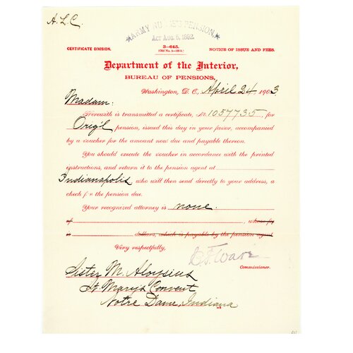 Sister M. Aloysius (Cren) - Pension Files