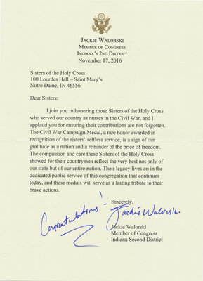 Jackie Walorski, Congresswoman, Indiana 2nd District, letter