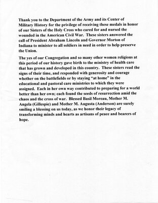 Remarks by Sister Veronique Wiedower