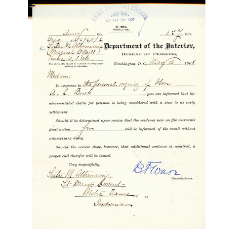 Sister M. Athanasius - Pension Files