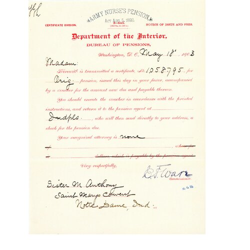 Sister M. Anthony - Pension Files