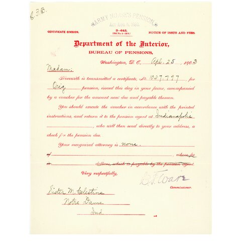 Sister M. Celestine - Pension Files