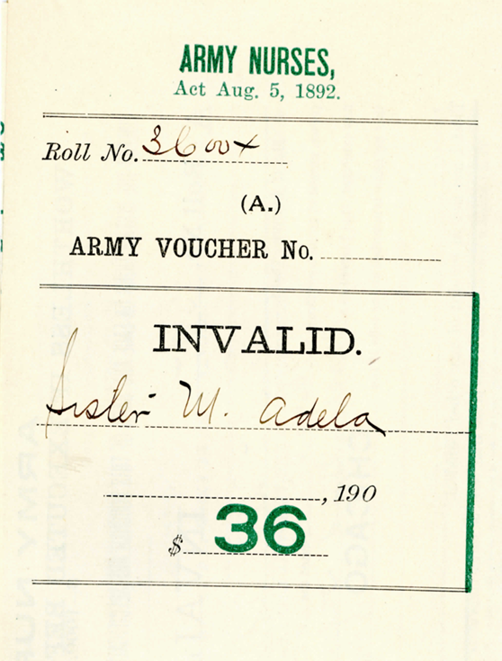 Army Pension Certificate, Sister M. Adela