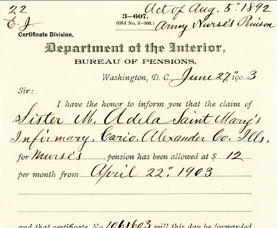 Department of the Interior Letter, Sister M. Adela