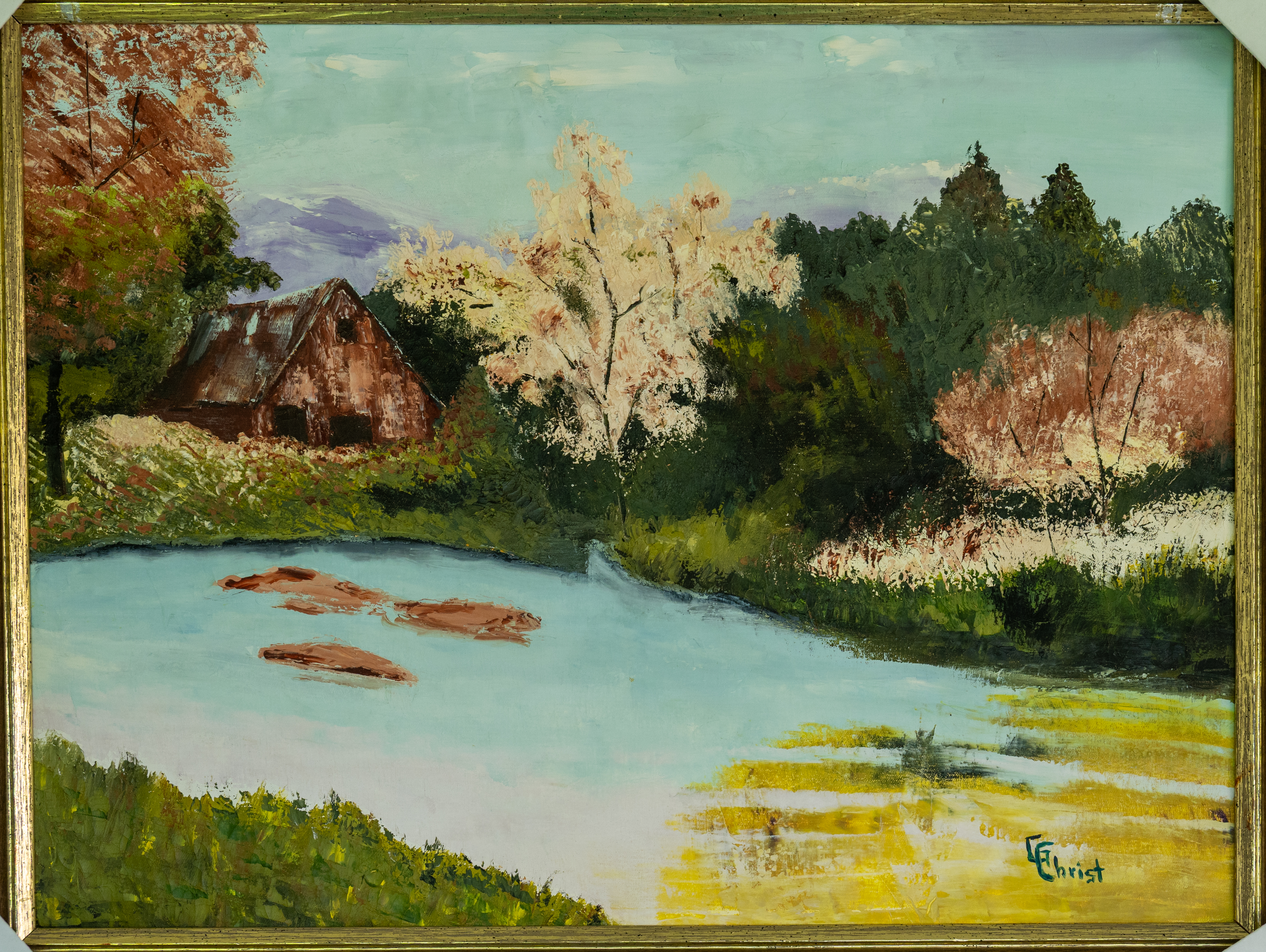 Rural Landscape with Barn and Pond by Sister G. Christ